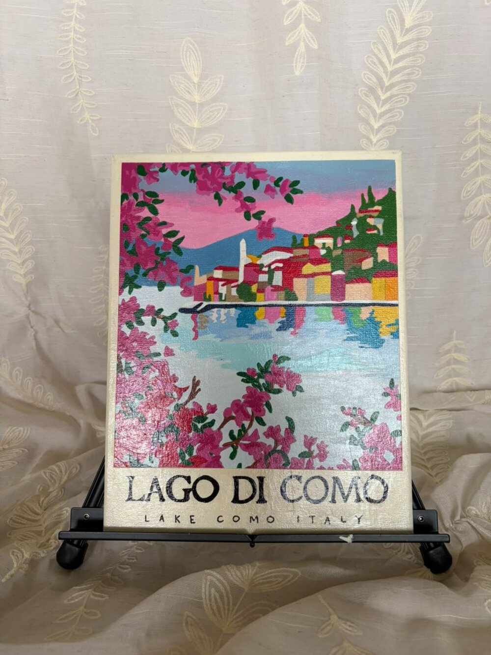 Hand Painted Lake Como Italy Colorful Travel Canvas Wall Art 11x14